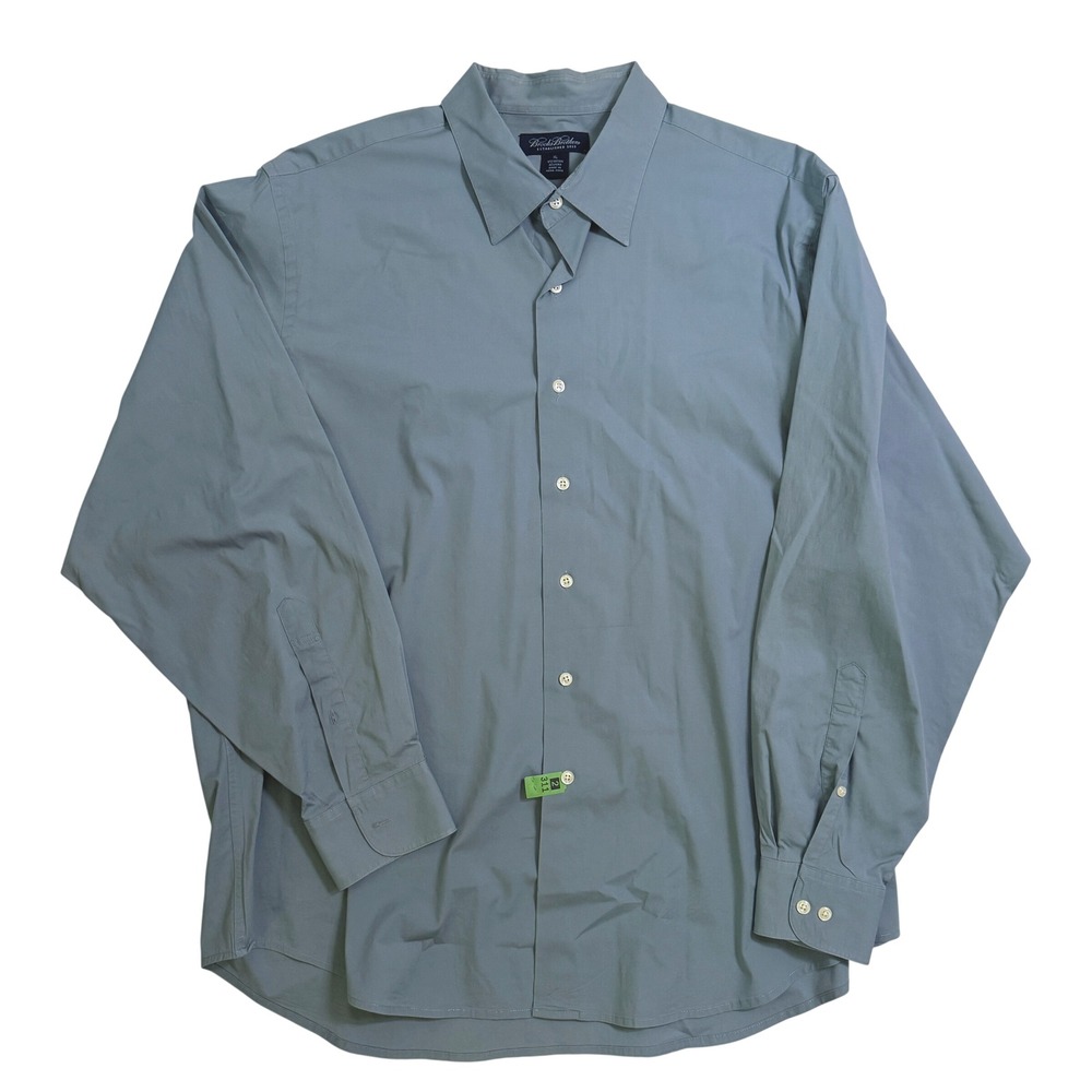 Brooks Brothers Button Down Mens XL Blue Gray Solid Stretch Long Sleeve Shirt